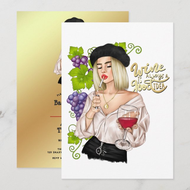 Invitation de fête de bachelorette de femme de vin (Devant / Derrière)