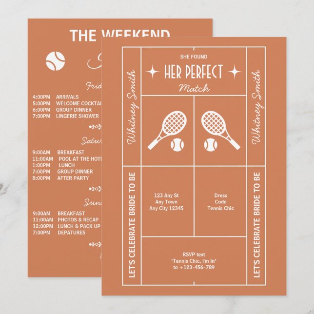 Invitation de fête de bachelorette de tennis en te (Devant / Derrière)