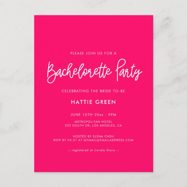 Invitation de fête de Bachelorette en calligraphie (Devant)