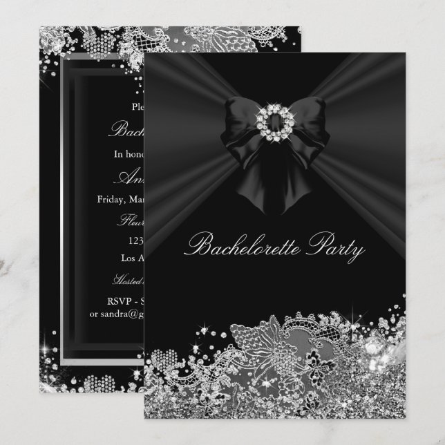 Invitation de fête de Bachelorette en dentelle noi (Devant / Derrière)