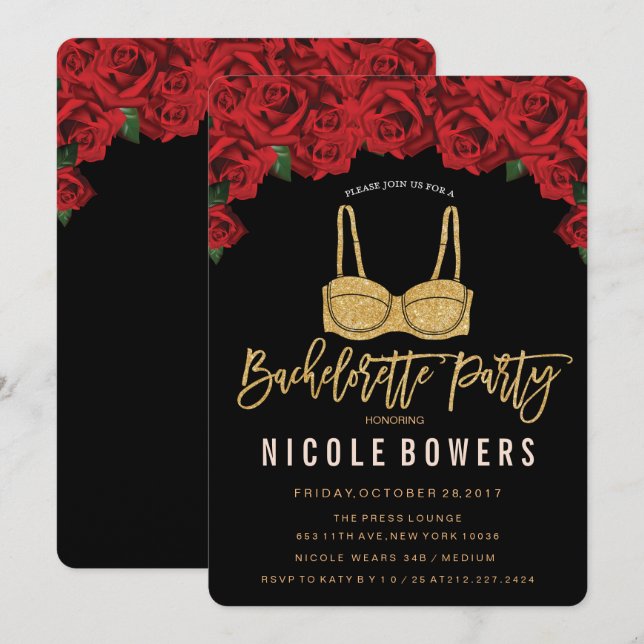 Invitation de fête de Bachelorette en or avec sout (Devant / Derrière)