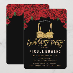 Invitation de fête de Bachelorette en or avec sout