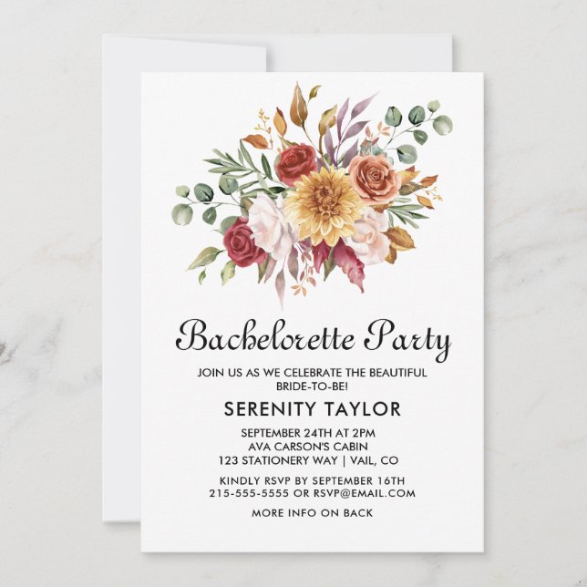 Invitation de fête de bachelorette florale d'autom (Devant)