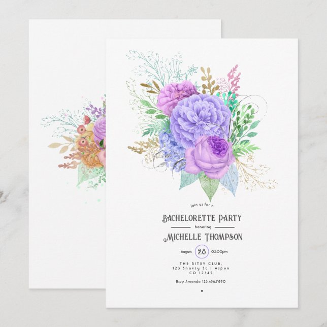 Invitation de fête de bachelorette Florale de Prin (Devant / Derrière)