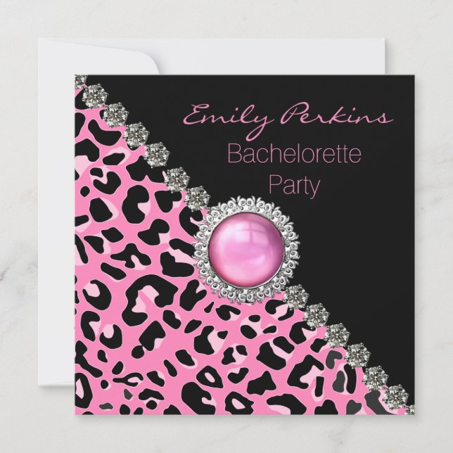 Invitation de fête de bachelorette Glam Pink Léopa (Devant)