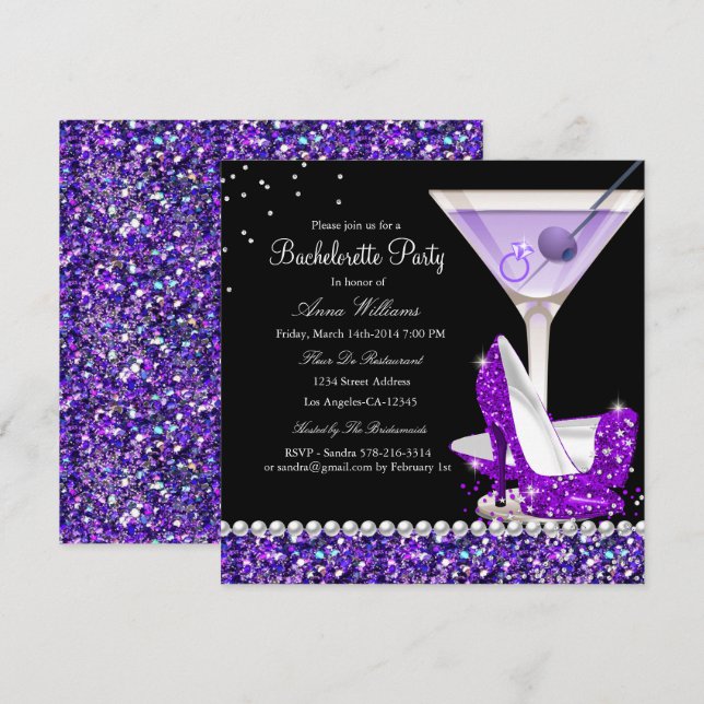Invitation de fête de bachelorette perle paillette (Devant / Derrière)