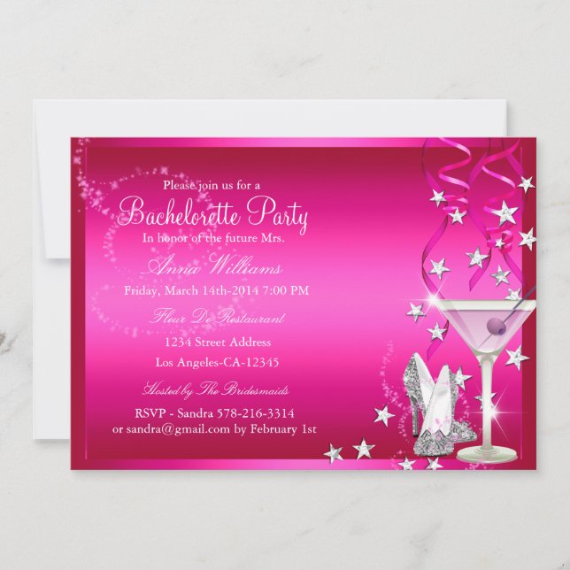 Invitation de fête de Bachelorette Pink Sparkle (Devant)
