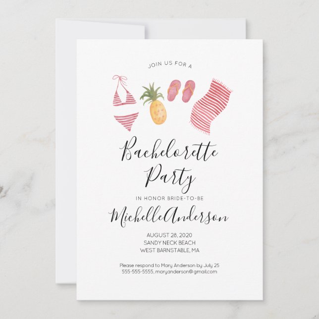 Invitation de fête de bachelorette sur la plage à  (Devant)