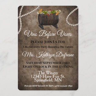 Invitation de fête de bachelorette "Vino Before Vo