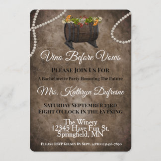 Invitation de fête de bachelorette "Vino Before Vo