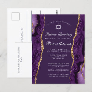 Invitation de fête de Bat Mitzvah chic violet or