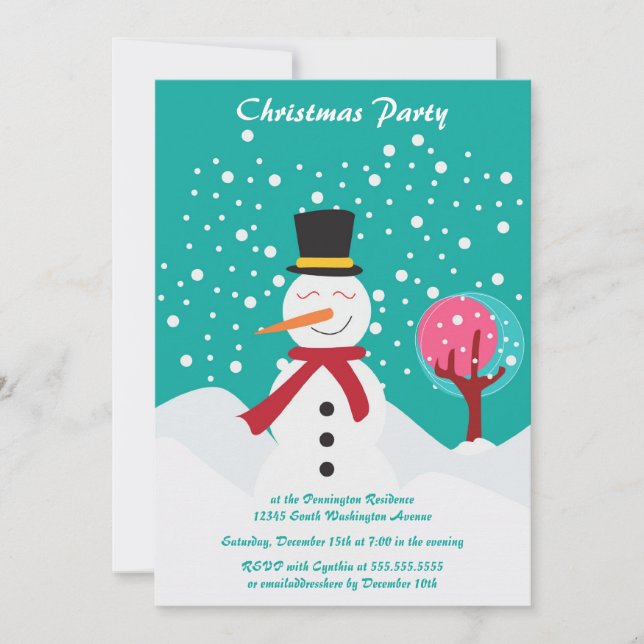 Invitation de fête de bonhomme de neige de Noël te (Devant)