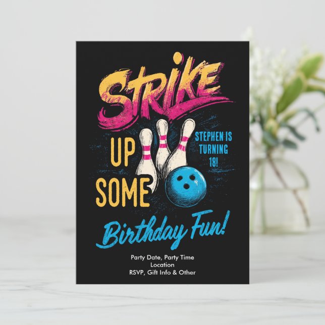 Invitation de fête de bowling pour adolescents Coo (Debout devant)