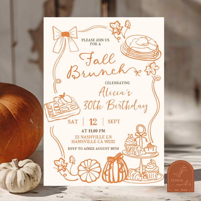 Invitation de fête de brunch d'automne dessinée à  (Créateur téléchargé)