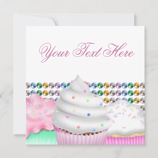 Invitation de fête de buffet de bonbons Cupcake ro (Devant)