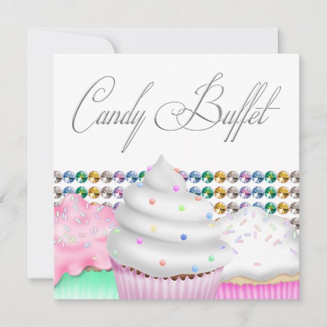 Invitation de fête de buffet de bonbons Cupcake ro (Devant)