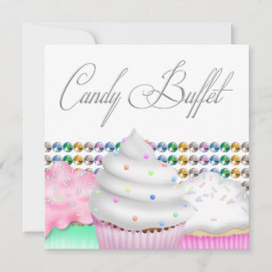 Invitation de fête de buffet de bonbons Cupcake ro