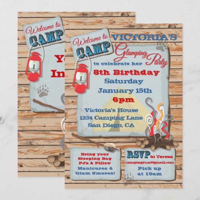 Invitation de fête de camping Glamping (Devant / Derrière)