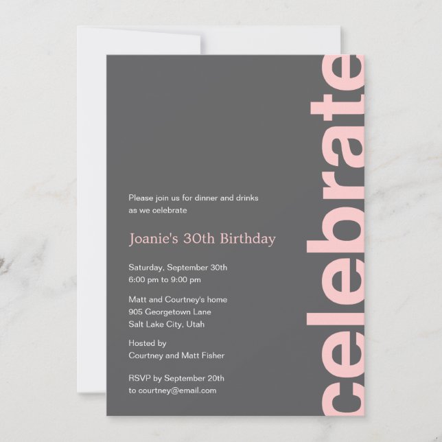 Invitation de fête de célébration moderne - Rose (Devant)