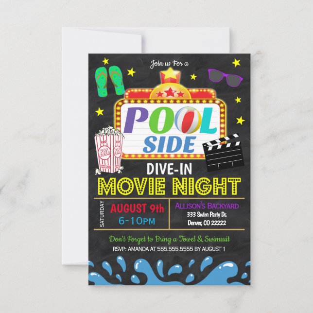 Invitation de fête de cinéma en piscine d'été (Devant)