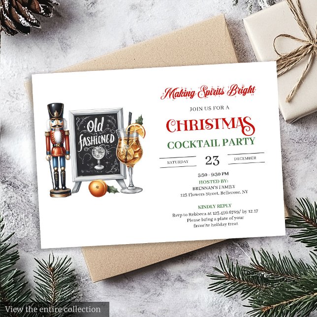 Invitation de fête de cocktails de Noël imprimable (Modern printable Christmas cocktails party invitation

)