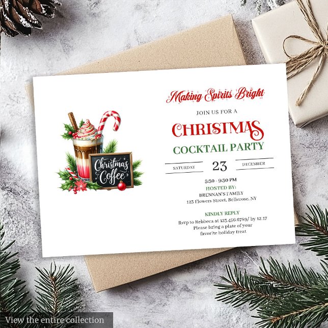Invitation de fête de cocktails de Noël moderne et (Modern editable christmas cocktails party invitation

)