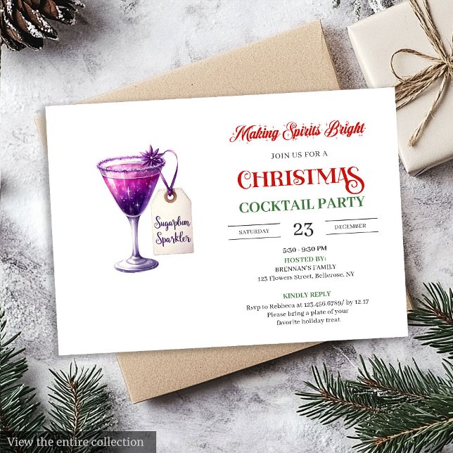 Invitation de fête de cocktails de Noël tendance e (Trendy editable Christmas cocktails party invitation

)
