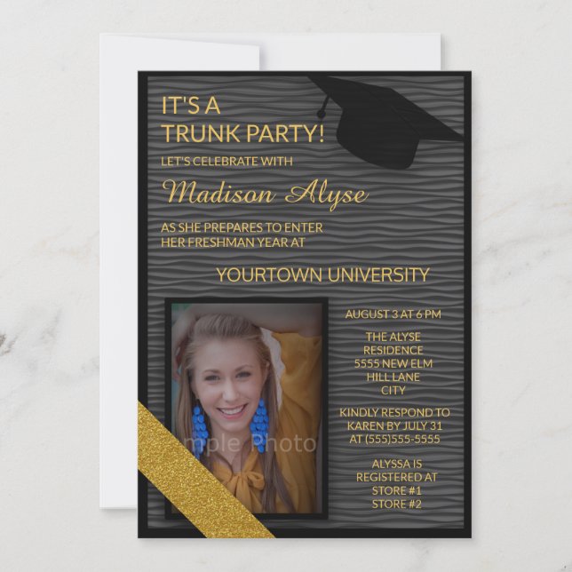 Invitation de fête de coffre universitaire en or n (Devant)