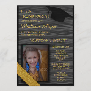 Invitation de fête de coffre universitaire en or n