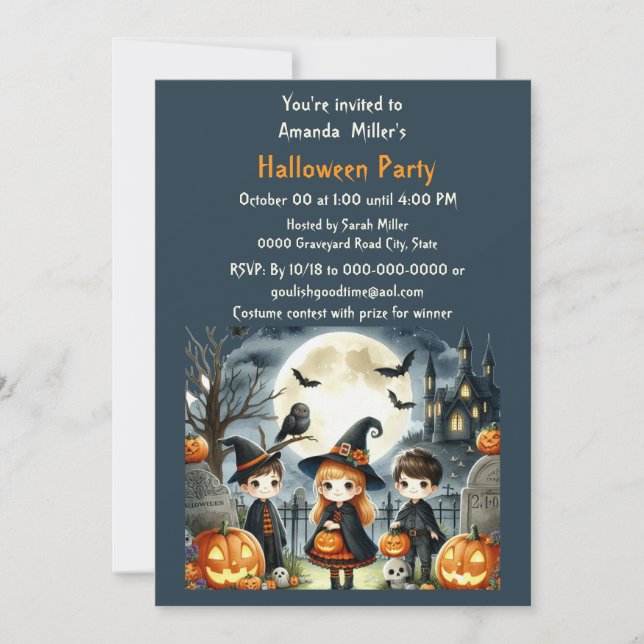 Invitation de fête de costume d'Halloween pour enf (Devant)