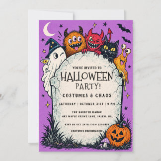 Invitation de fête de costumes d'Halloween de mons