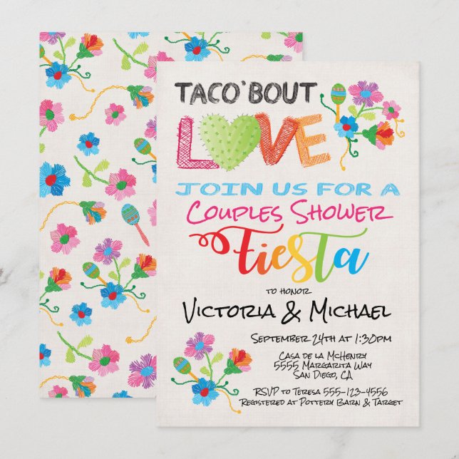 Invitation de fête de couples pour broderie Taco ' (Devant / Derrière)