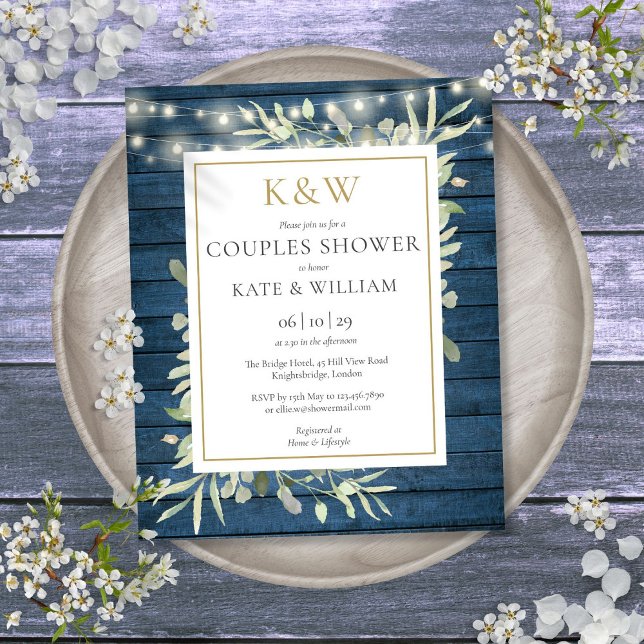 Invitation de fête de couples rustique à petit bud (Budget Rustic Monogram Couples Shower Invite)