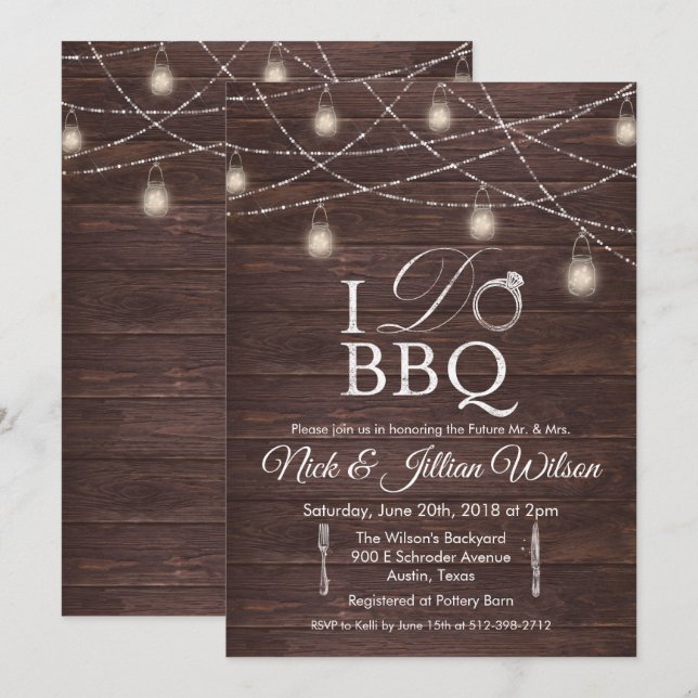 Invitation de fête de couples Rustique I DO BBQ (Devant / Derrière)