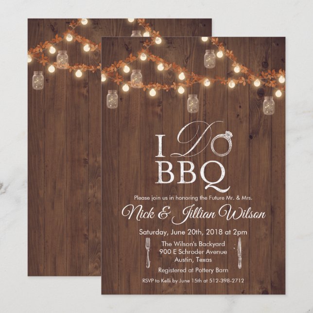 Invitation de fête de couples Rustique I DO BBQ (Devant / Derrière)