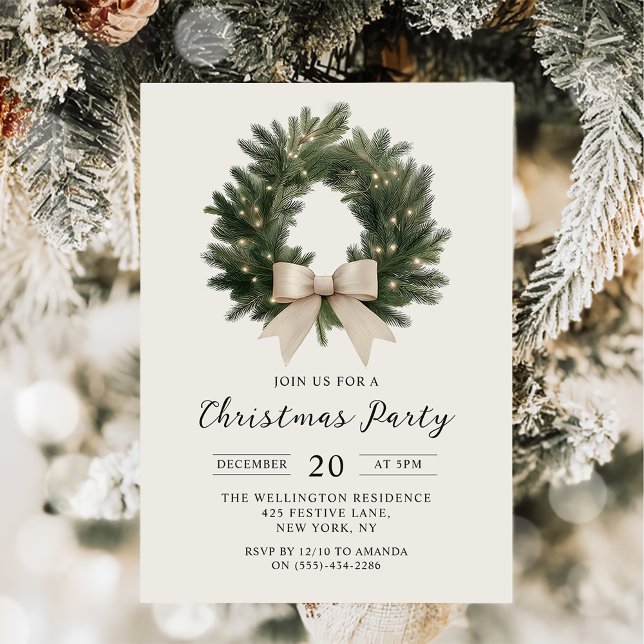 Invitation de fête de couronne de Noël élégante (Créateur téléchargé)