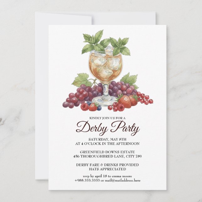 Invitation de fête de course de chevaux Derby Day  (Devant)