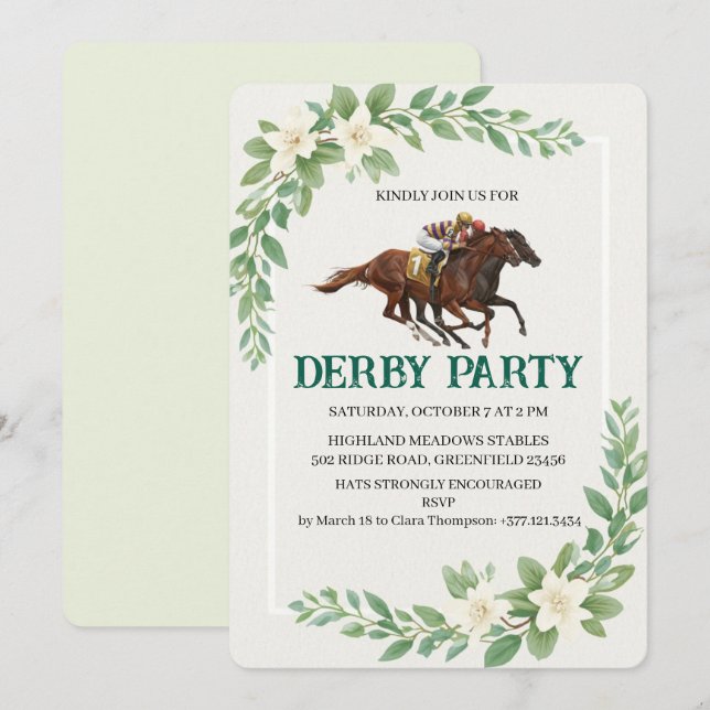 Invitation de fête de course de chevaux Derby mode (Devant / Derrière)