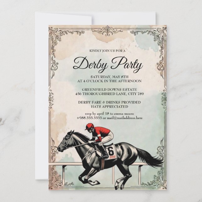Invitation de fête de course de chevaux Derby vint (Devant)