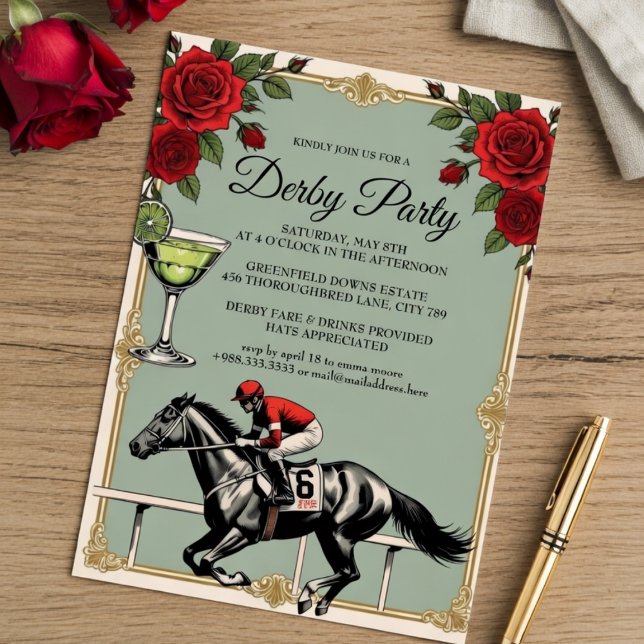 Invitation de fête de course de chevaux Derby vint (Créateur téléchargé)