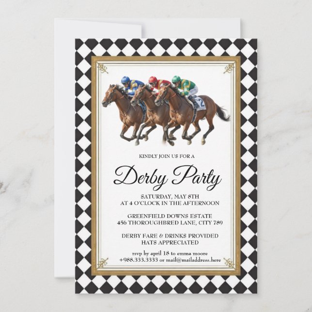 Invitation de fête de course de chevaux Derby vint (Devant)