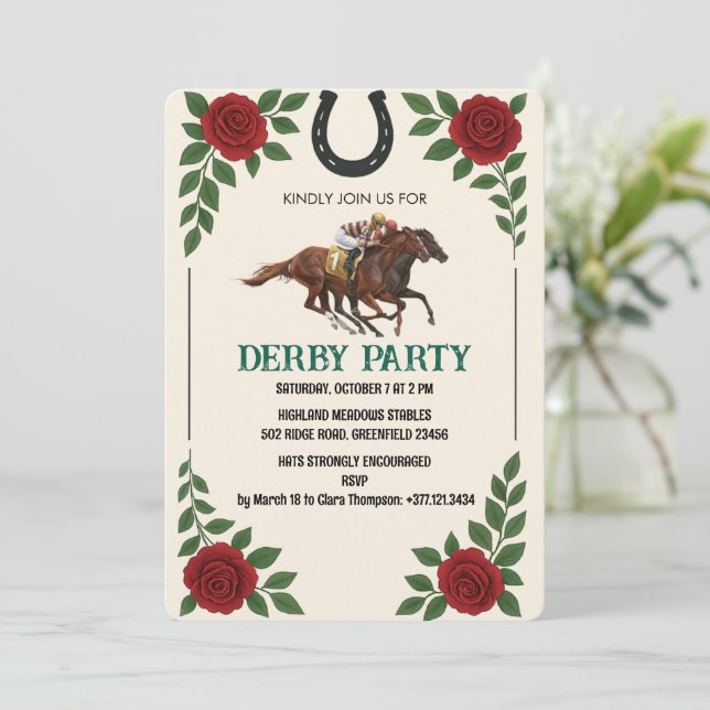 Invitation de fête de course de chevaux Derby vint (Debout devant)