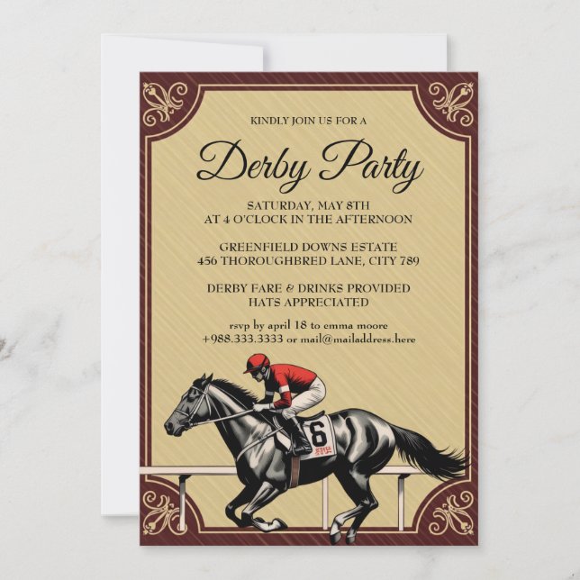 Invitation de fête de course de chevaux Derby Vint (Devant)