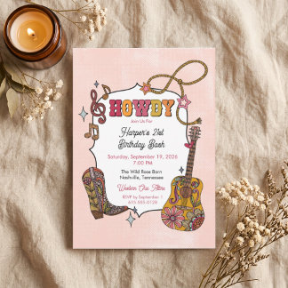Invitation de fête de cowgirl occidentale rose