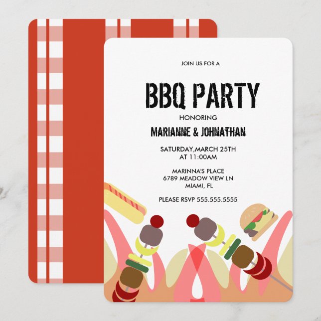 Invitation de fête de cuisine BBQ Flames (Devant / Derrière)