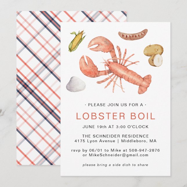 Invitation de fête de cuisson de homard | Cuisson  (Devant / Derrière)