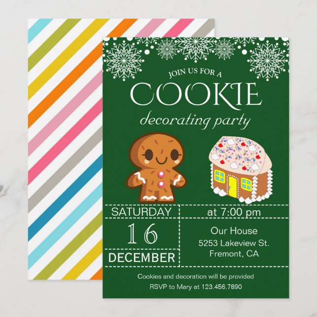 Invitation de fête de décoration de biscuits de No (Devant / Derrière)