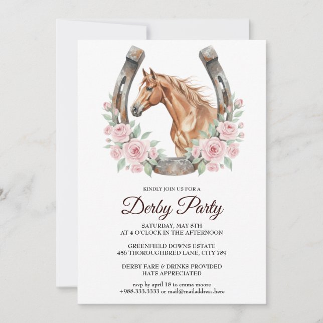 Invitation de fête de Derby avec cheval et art flo (Devant)
