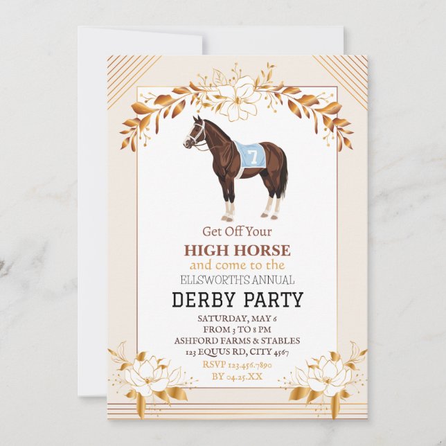 Invitation de fête de Derby Course de chevaux Élég (Devant)