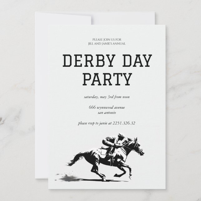 Invitation de fête de Derby Day Cheval noir et bla (Devant)